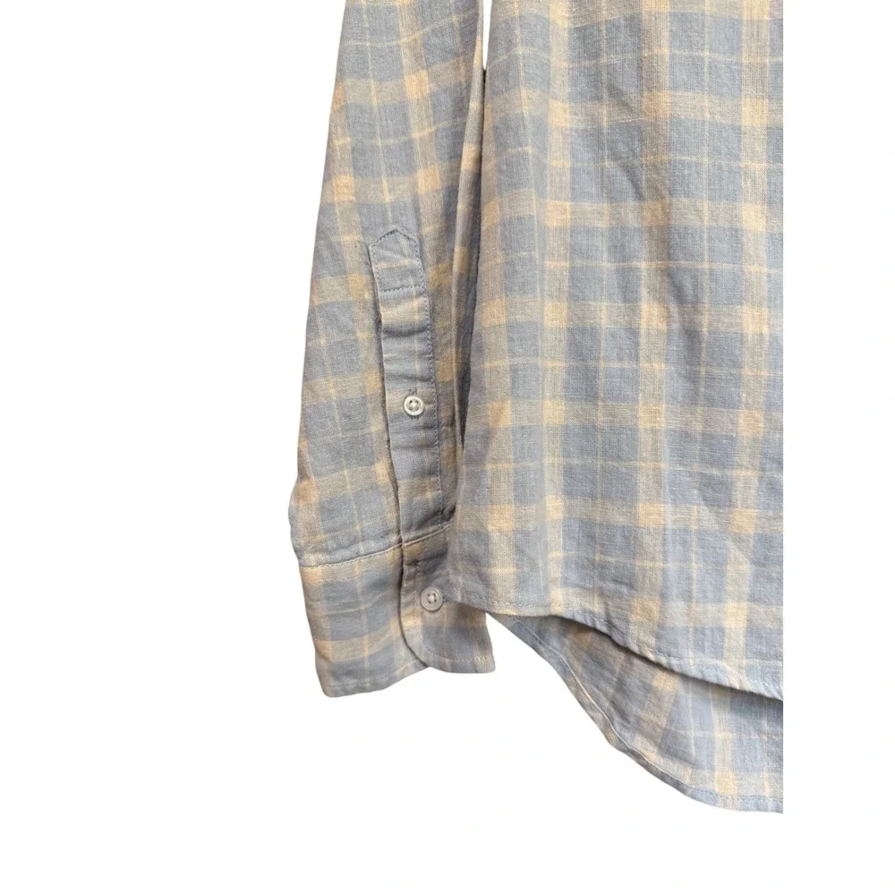 Crewcuts Button Down Shirt Kids Size 12 Blue Plaid Excellent Linen Cotton Blend